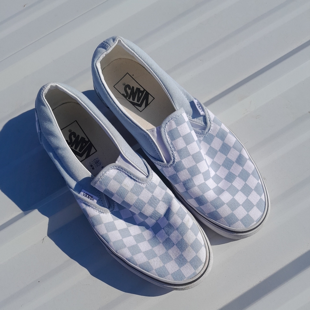 Blue Checkered Slip On Vans